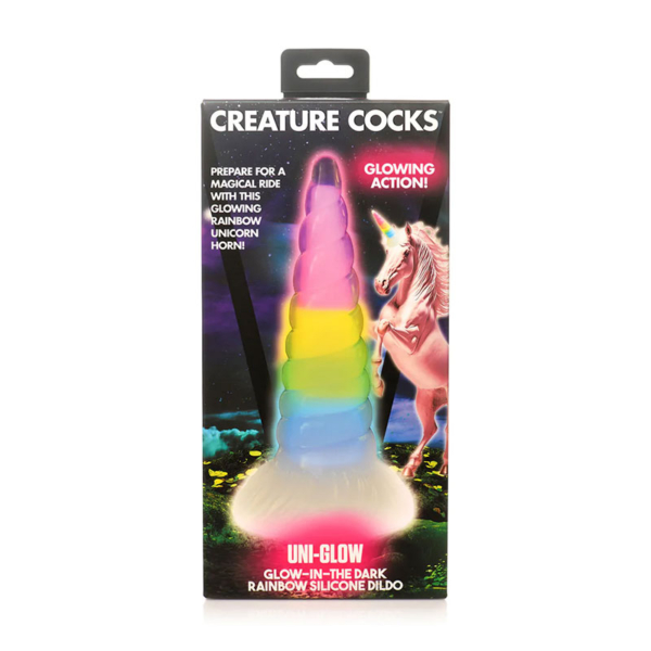 XR Brands – UniGlow - Glow in the Dark Rainbow Silicone Dildo - Desireshop.nl