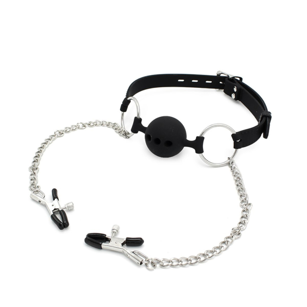 Mondknevel met bal en tepelklemmen - Desireshop.nl